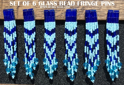MBA #5631B-3308  "Blue Set Of 6 Glass Bead Fringe Pins"