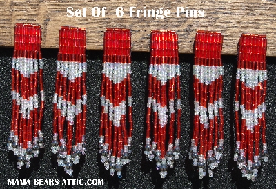 MBA #5631B-3280  "Red & Clear Set Of 6 Glass Bead Fringe Pins"