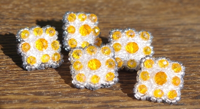 MBA #5632A-3477  "Orange & Clear Glass Bead Set Of 5 Mini Brooch Pins"