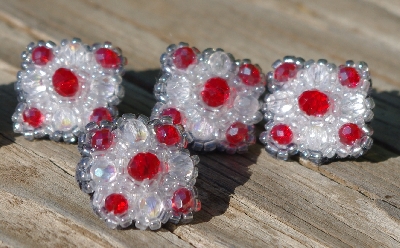 MBA #5632A-3483  "Red & Clear Set Of 5 Mini Brooch Pins"