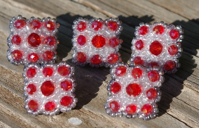 MBA #5632A-3500  "Red & Clear Glass Bead Set Of 5 Mini Brooch Pins"
