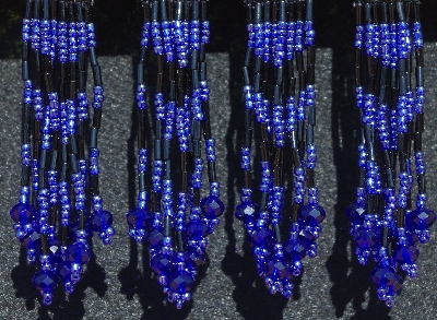 MBA #5632A-3467  "Blue Luster & Black Glass Bead Set Of 6 Fringe Pins"