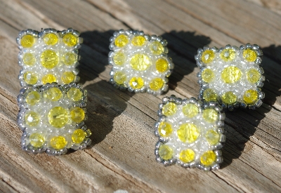 MBA #5632A-3510  "Yellow & Clear Luster Set Of 6 Glass Bead Mini Brooch Pins"