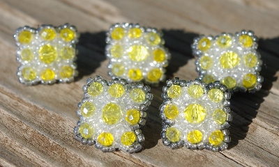 MBA #5632A-3510  "Yellow & Clear Luster Set Of 6 Glass Bead Mini Brooch Pins"