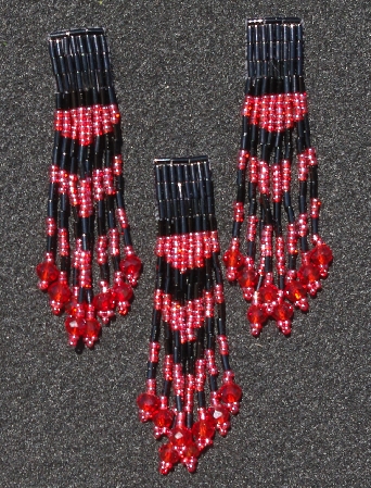 MBA #5631A-3188  "Black & Luster Red Set Of 6 Glass Bead Fringe Pins"