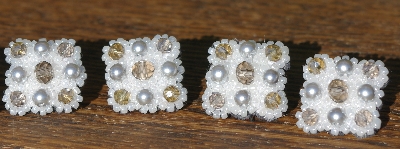 MBA #5631B-0046  "Grey & Pearl White Set Of 5 Glass Bead Mini Brooch Pins"