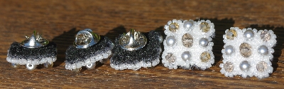 MBA #5631B-0046  "Grey & Pearl White Set Of 5 Glass Bead Mini Brooch Pins"