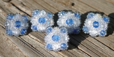 MBA #5632A-3605  "Blue & Clear Set Of 5 Glass Bead Mini Brooch Pins"