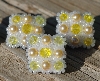 MBA #5632A-3614  "White & Yellow Set Of 5 Glass Bead Mini Brooch Pins"