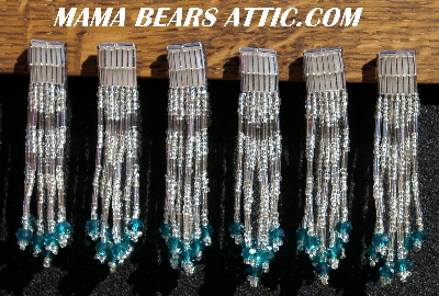 MBA #5633A-1343  "Silver & Teal Set Of 6 Glass Bead Fringe Pins"
