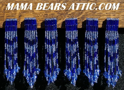 MBA #5633A-1354 "Blue Set Of 6 Glass Bead Fringe Pins"
