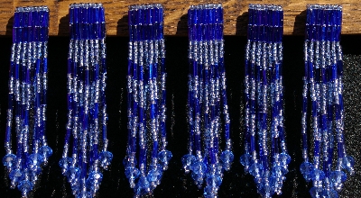 MBA #5633A-1354 "Blue Set Of 6 Glass Bead Fringe Pins"