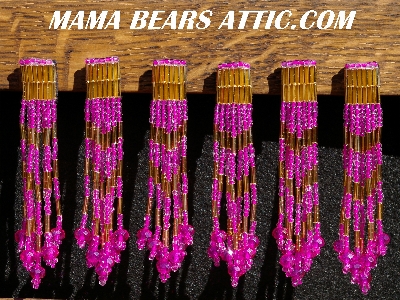 MBA #5633-1366  "Hot Pink & Gold Set Of 6 Glass Bead Fringe Pins"