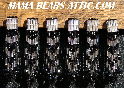 MBA #5633A-1371  "Black & Silver Set Of 6 Glass Bead Fringe Pins"
