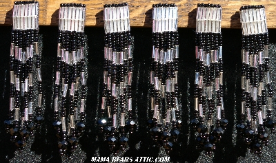 MBA #5633A-1371  "Black & Silver Set Of 6 Glass Bead Fringe Pins"