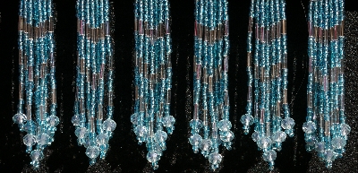 MBA #5633A-1381  "Aqua Bule & Silver Set Of 6 Glass Bead Fringe Pins"
