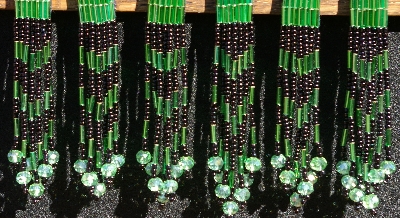 MBA #5633A-1397  "Green & Black Set Of 6 Glass Bead Fringe Pins"