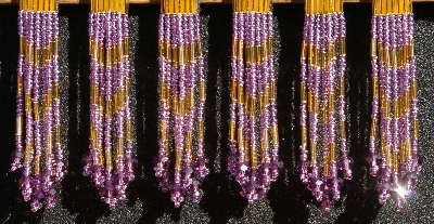 MBA #5633A-1403  "Purple & Gold Set Of 6 Glass Bead Fringe Pins"