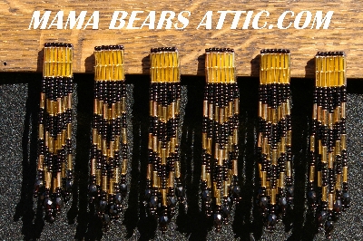 MBA #5633A-1415  "Black & Gold Set Of 6 Glass Bead Fringe Pins"