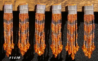 MBA #5633A-1430   "Silver & Luster Orange Set Of 6 Glass Bead Fringe Pins"