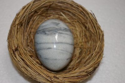 +MBA #11-358  Shades Of Grey & Blue Hand Cut & Polished Marble Egg