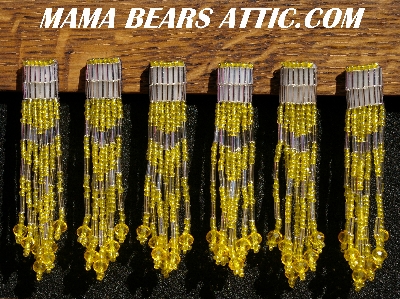 MBA #5633A-1432  "Yellow & Silver Set Of 6 Glass Beads Fringe Pins"