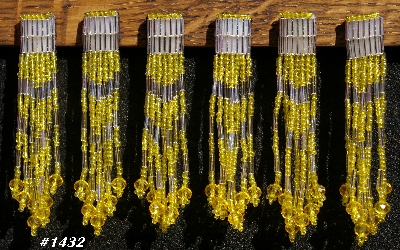 MBA #5633A-1432  "Yellow & Silver Set Of 6 Glass Beads Fringe Pins"