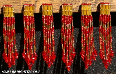 MBA #5633A-1463  "Red & Gold Set Of 6 Glass Bead Fringe Pins"