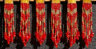 MBA #5633A-1463  "Red & Gold Set Of 6 Glass Bead Fringe Pins"