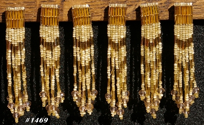 MBA #5633A-1469   "Satin Topaz & Gold Set Of 6 Glass Bead Fringe Pins"