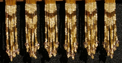 MBA #5633A-1469   "Satin Topaz & Gold Set Of 6 Glass Bead Fringe Pins"