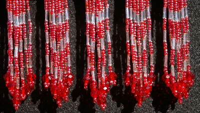 MBA #5633A-1483  "Cherry Red & Silver Set Of 6 Glass Bead Fringe Pins"