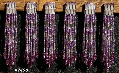 MBA #5633A-1488  "Purple & Silver Set Of 6 Glass Bead Fringe Pins"