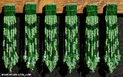 MBA #5633A-1493  "Green Set Of 6 Glass Bead Fringe Pins"