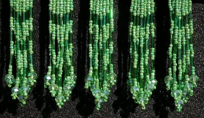 MBA #5633A-1493  "Green Set Of 6 Glass Bead Fringe Pins"