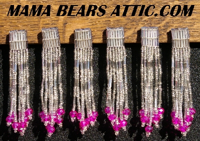 MBA #5633A-1500  "Fuchsia & Silver Set Of Glass Bead Fringe Pins"