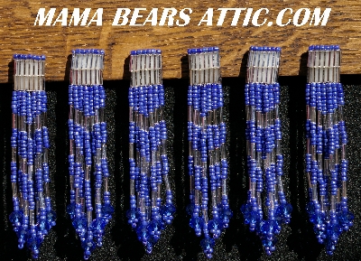 MBA #5633A-1504  "Blue & Silver Set Of 6 Glass Bead Fringe Pins"