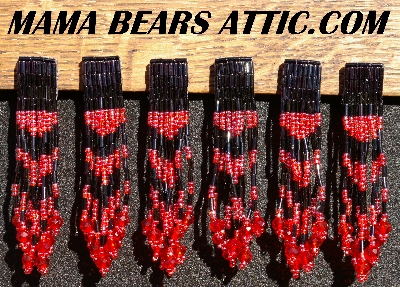 MBA #5633A-1520  "Cherry Red & Black Set Of 6 Glass Bead Fringe Pins"