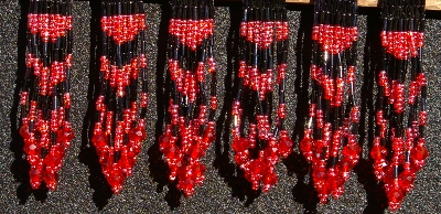 MBA #5633A-1520  "Cherry Red & Black Set Of 6 Glass Bead Fringe Pins"
