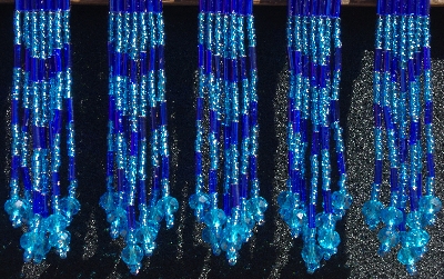 MBA #5633A-3638  "Blue Set Of 6 Glass Bead Fringe Pins"