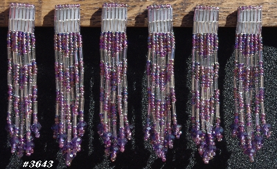 MBA #5633A-3643  "Rainbow Lavender & Silver Set Of 6 Glass Bead Fringe Pins"