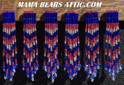 MBA #5633A-3652  "Red, White & Blue Set Of 6 Glass Bead Fringe Pins"