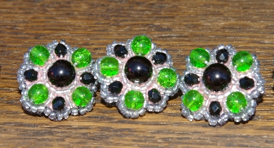 MBA #5633A-1535  "Black, Green & Silver Set Of 5 Mini Glass Bead Brooch Pins"