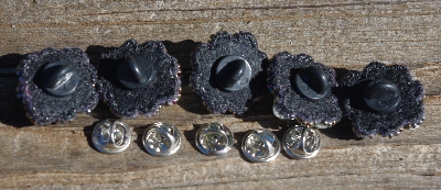 MBA #5633A-1535  "Black, Green & Silver Set Of 5 Mini Glass Bead Brooch Pins"