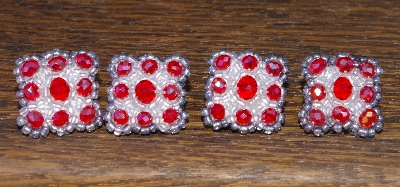 MBA #5633A-1531  "Red & Clear Luster Set Of 6 Glass Bead Mini Brooch Pins"