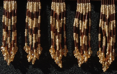 MBA #5633B-3696  "Metallic Gold & Copper Set Of 6 Glass Bead Fringe Pins"