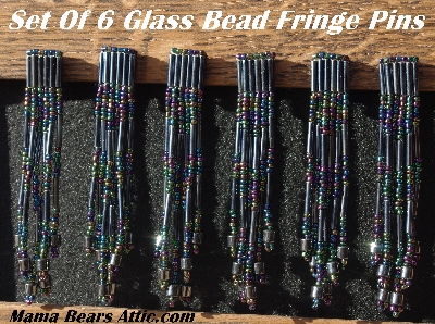 MBA #5633B-3698  "Metallic Grey & Peacock Set Of 6 Glass Bead Fringe Pins"