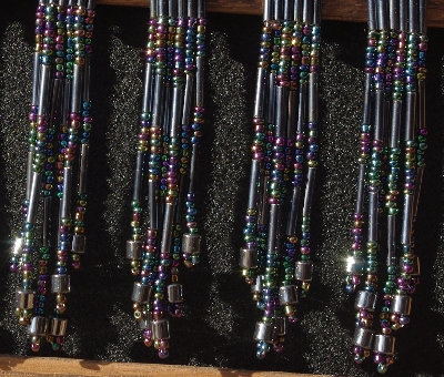 MBA #5633B-3698  "Metallic Grey & Peacock Set Of 6 Glass Bead Fringe Pins"