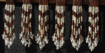 MBA #5633B-3705  "Metallic Silver & Copper Set Of 6 Glass Bead Fringe Pins"