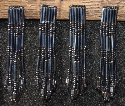 MMBA #5633B-3717  "Metallic Grey Set Of 6 Glass Bead Fringe Pins"